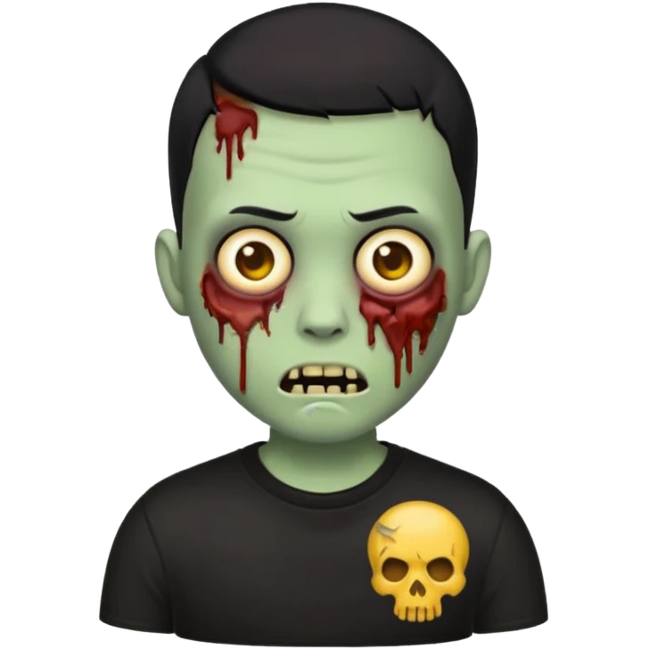 zombie emoji with buzz cut black hair and black t-shirt  emoji