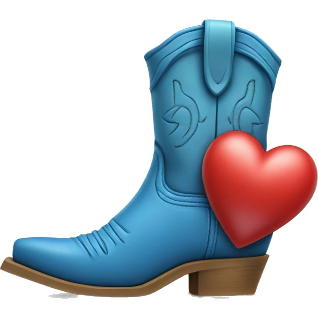 Blue cowboy boots with one red love heart on  emoji