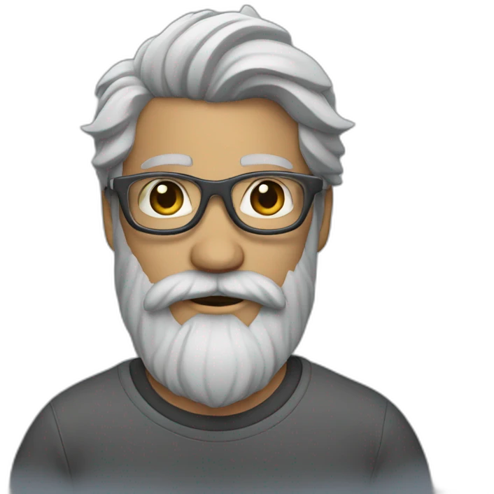 Skater with a gray hipster beard and gray hair emoji
