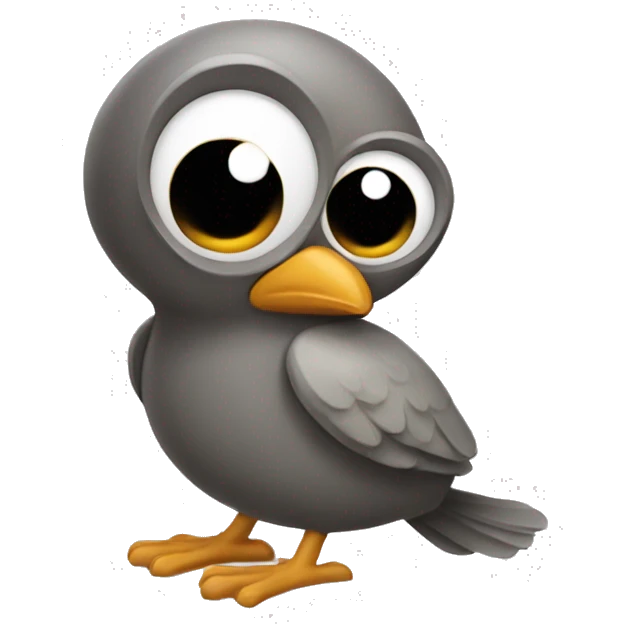 A quirky cartoon character resembling a bird, with big round eyes and a small round body.  emoji