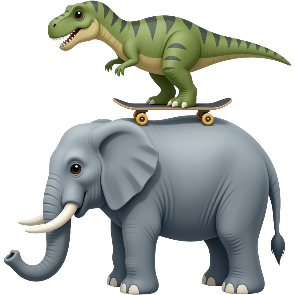 Dinosaur on a skateboard and standing on the elephant emoji