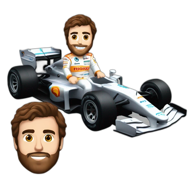 Fernando Alonso con coche de fórmula uno emoji