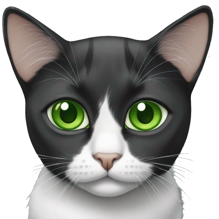 A black and white flop-eared Scottish cat with green eyes emoji