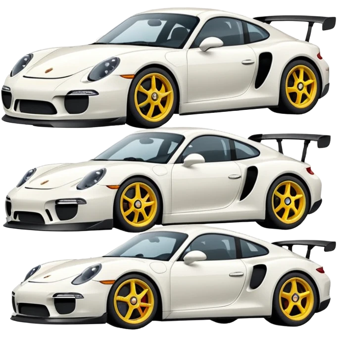 group of 4 sport cars, Porsche brand, emoji style emoji