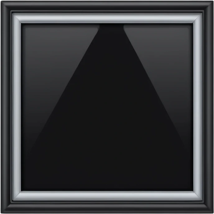 Minimalist emoji-style sticker of an empty rectangular picture frame, with pitch-black center. Clean edges, no texture, grayscale only.
 emoji
