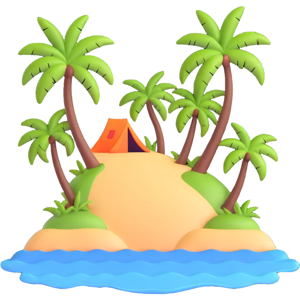 tropical island with palm trees and ocean emoji