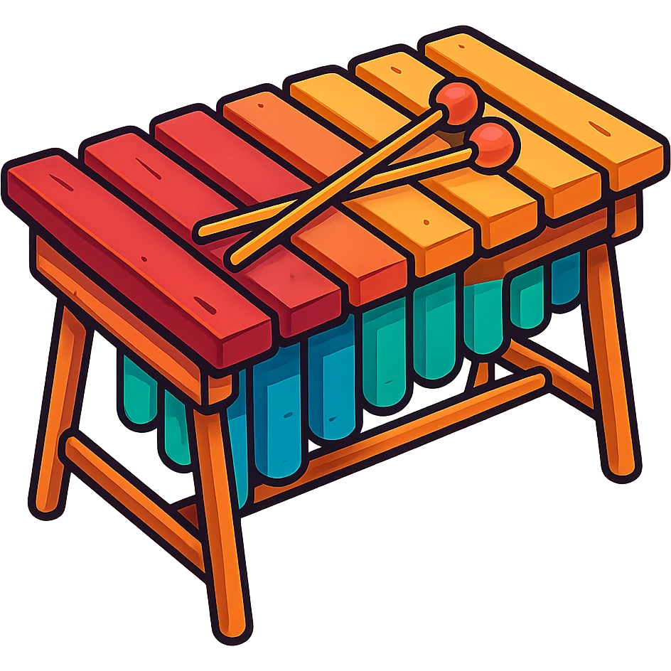 marimba de madera, instrumento musical, estilo cartoon colorido emoji