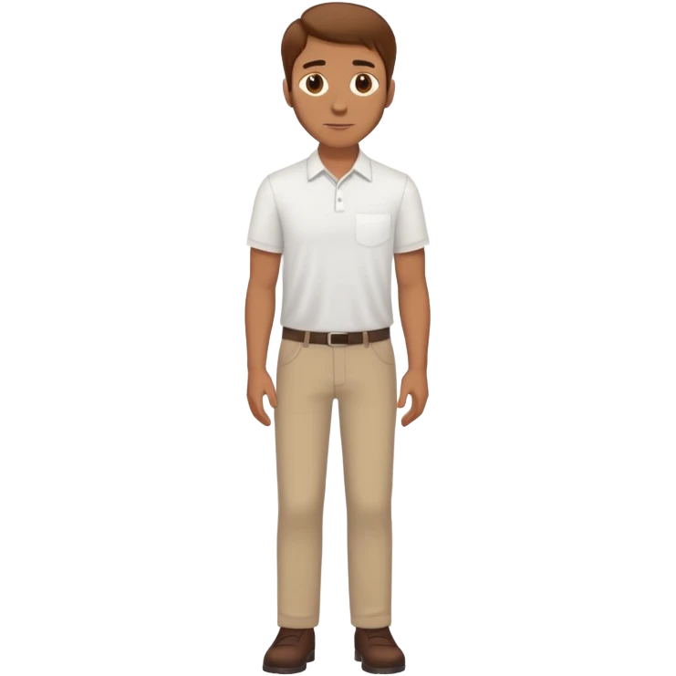 White Man standing with brown hair and white shirt full body emoji