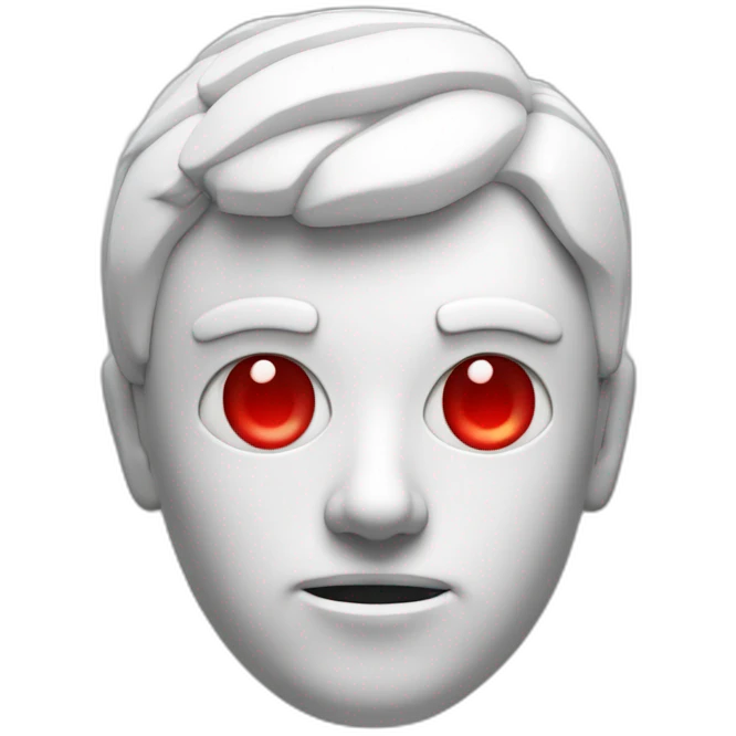 3d white man human android head, red lazer eyes, letter B on the face, 3d, portrait emoji