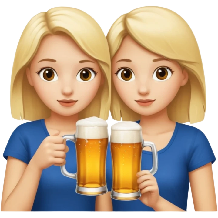Two brow- blonde girls best friends drinking a beer  emoji