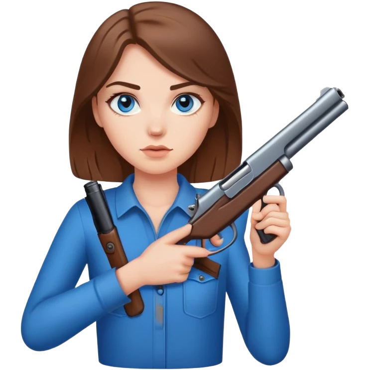 White girl brown hair blue eyes holding gun at you emoji