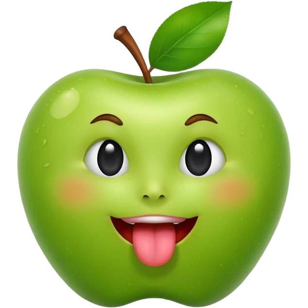 create a green apple with a face showing the tongue on IOS style emoji