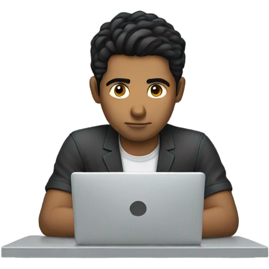 a man working on a laptop, black hairs emoji