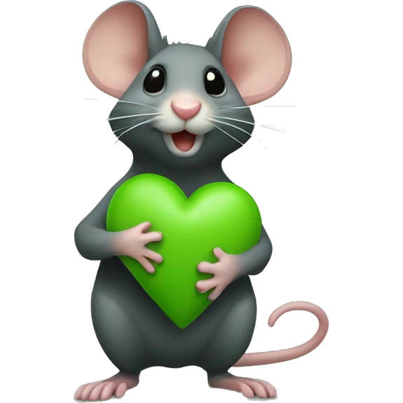 Ratón con un corazón verde emoji