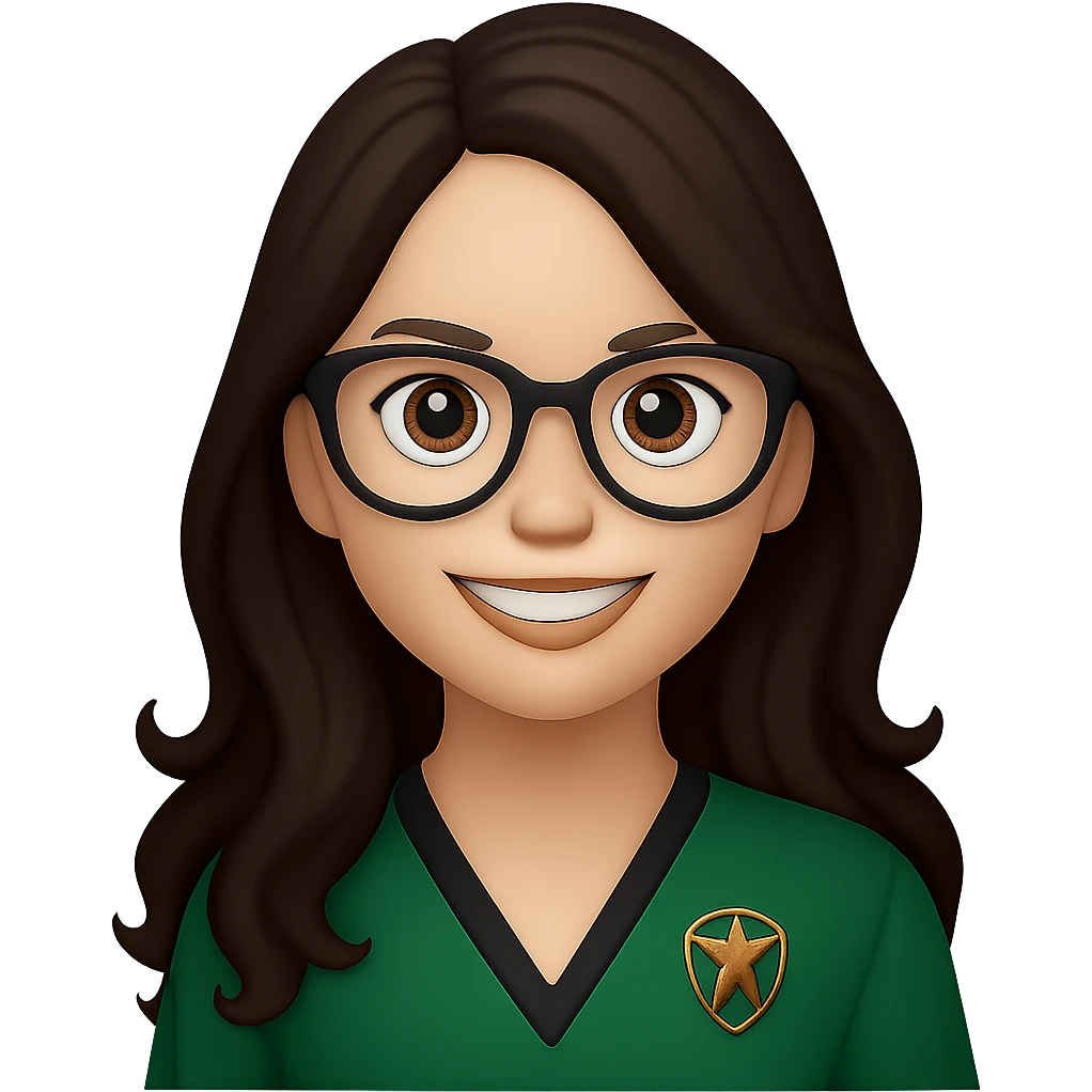 Make her hair a darker brown with a side parting and no fringe, keep the rest the same, no background. emoji
