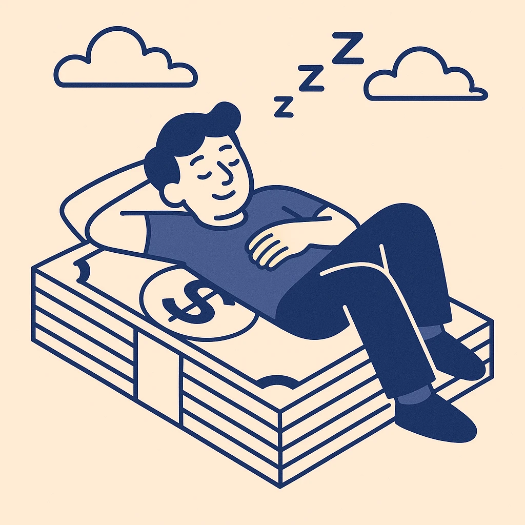 happy person napping on mattress of money emoji