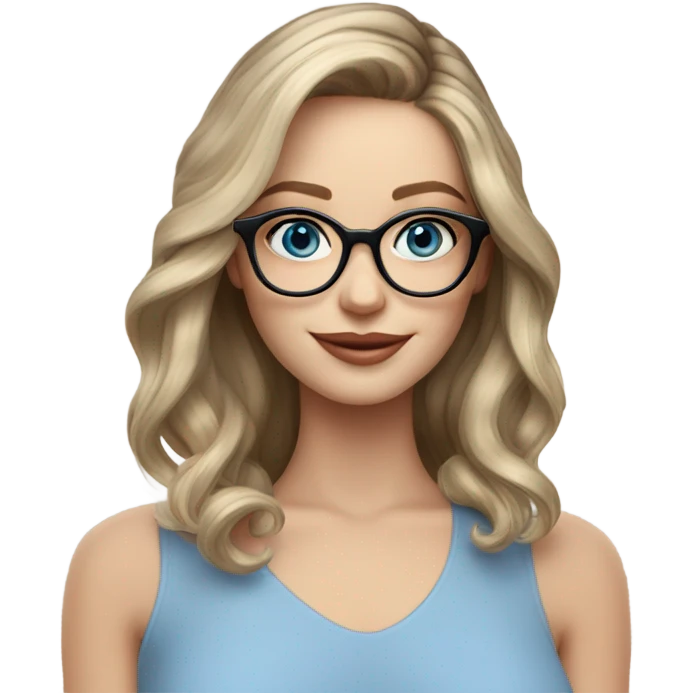 Shoulder length Balayage pale model lady with glasses and blue eyes happy  emoji