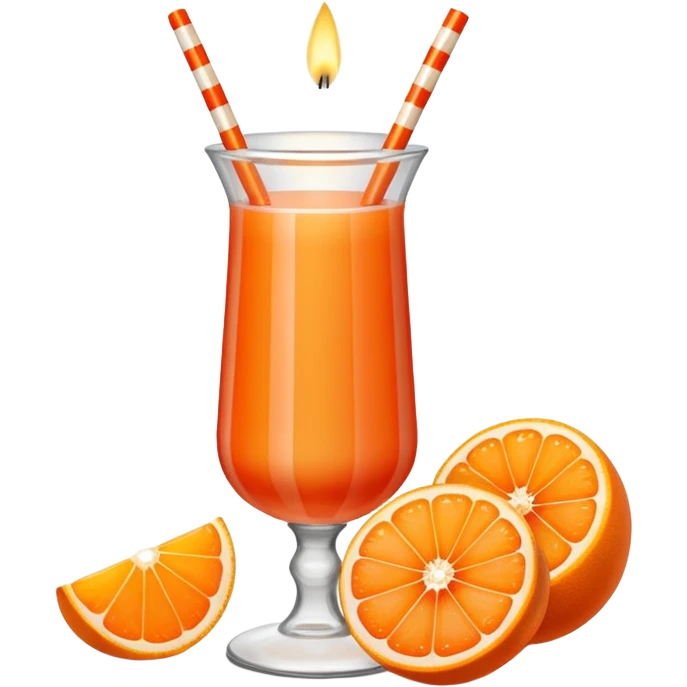 An orange grapefruit, with a horizontal red stripe around the middle. 4 vertical cocktail sticks in the orange with small pieces of candy on the sticks. On top of the orange a small white lit candle. The orange should be a piece of fruit not a drink.  emoji