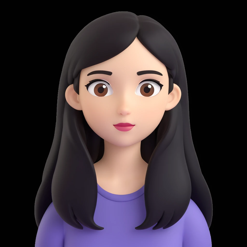 emoji of a white girl with black long hair and brown eyes, looking to the side emoji