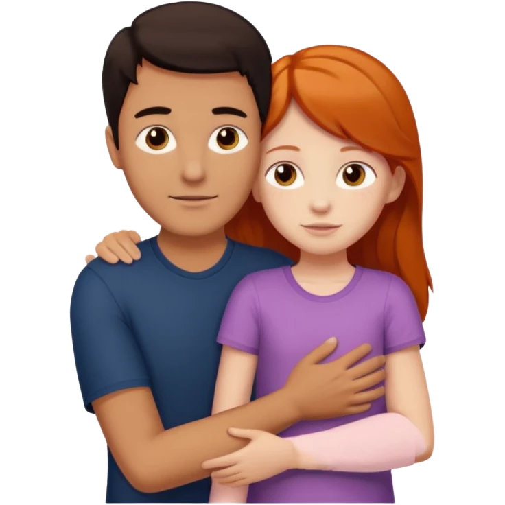 A tall dark-haired tanned man and a small ginger-haired girl hugging emoji