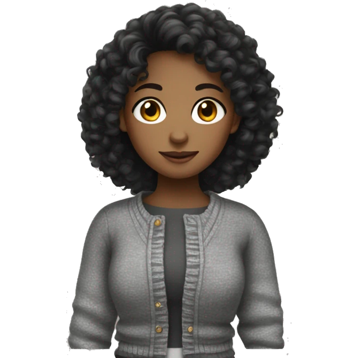 Curly black hair girl wear cardigan emoji
