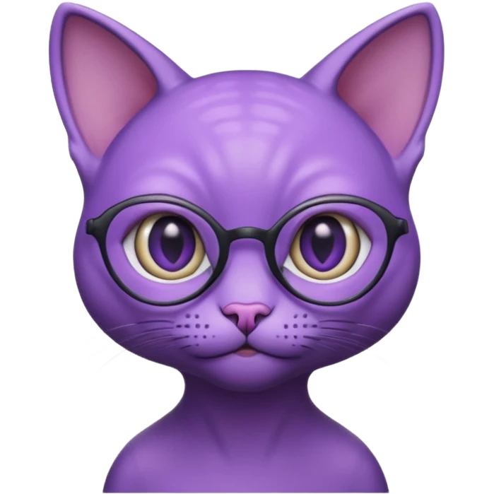 purple alien cat with no fur, and spectacles and hair emoji