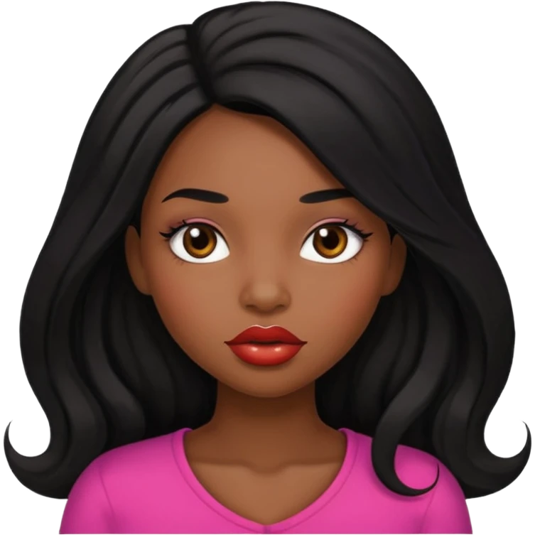A black girl with plump lips and long lashes with long black hair emoji