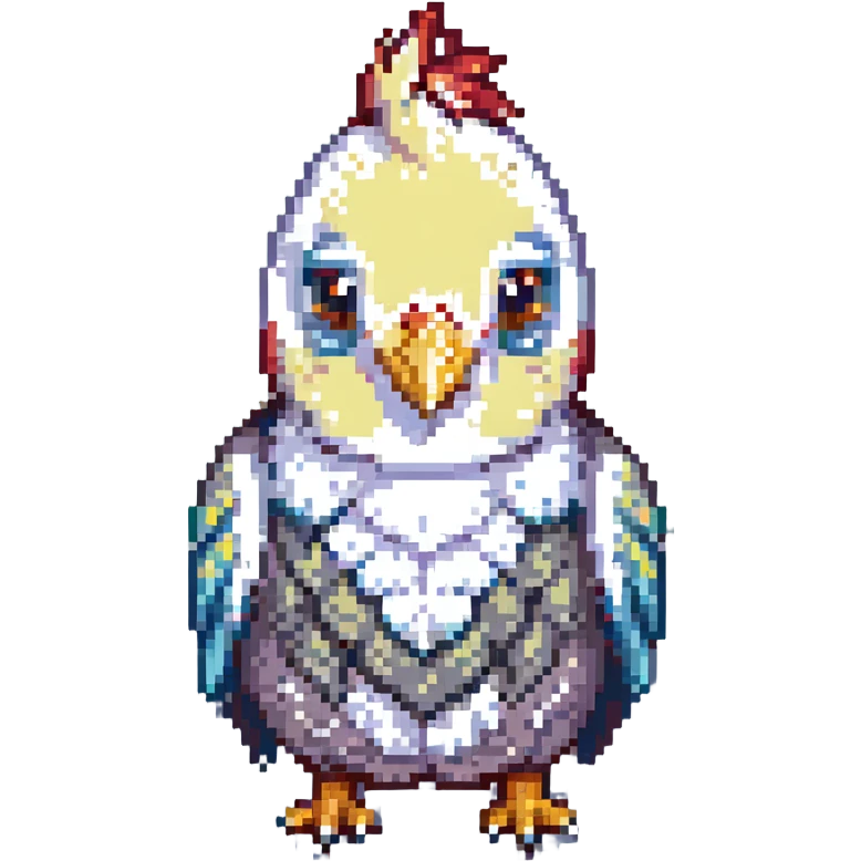 cute and colorful cockatiel, pixel art style emoji