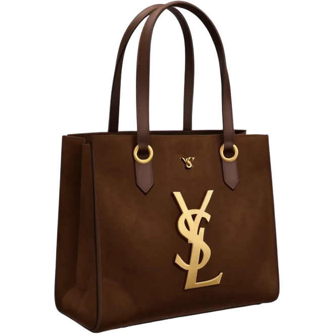Chocolate Brown tote bag of suede leather with golden YSL sign emoji