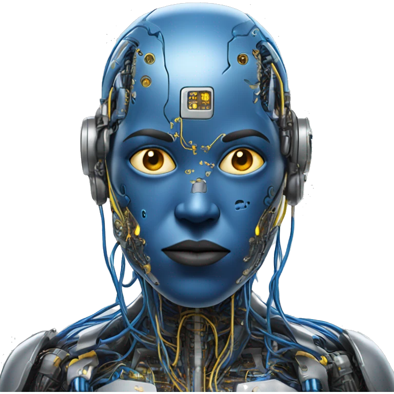 Blue cyborg with yellow eyes wires and circuits  emoji
