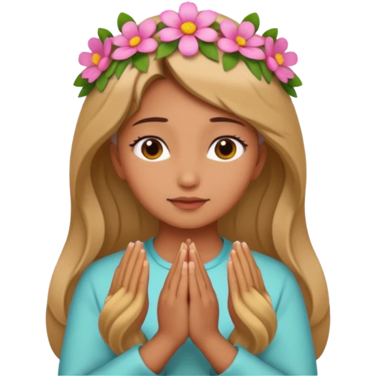 ผู้หญิงพนมมือสวัสดีทัดดอกไม้ที่หู emoji