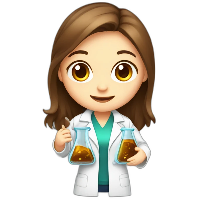 Cute Chemist Lab girl long brown hair chemistry analysis experiment holding flask emoji