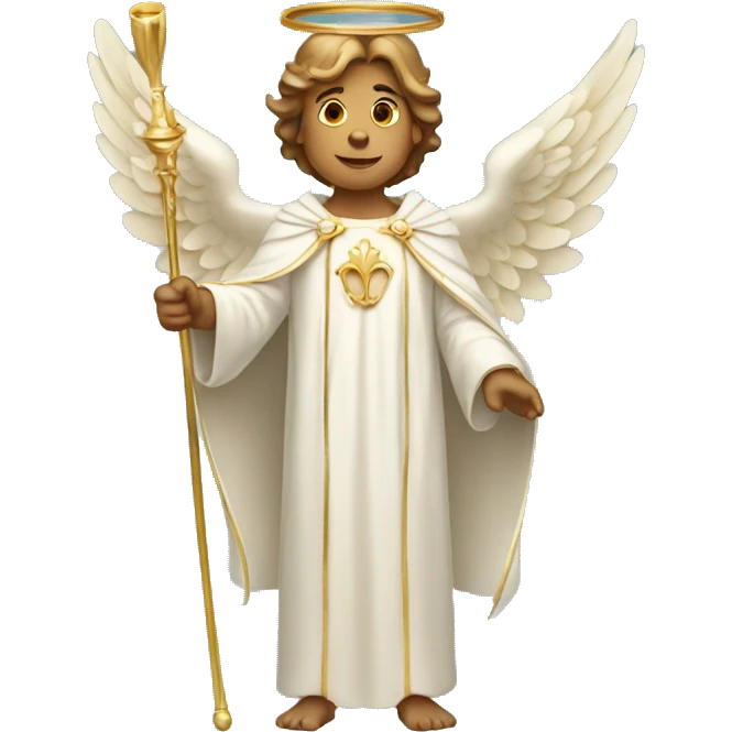 angel in robes holding a crown and a rod emoji