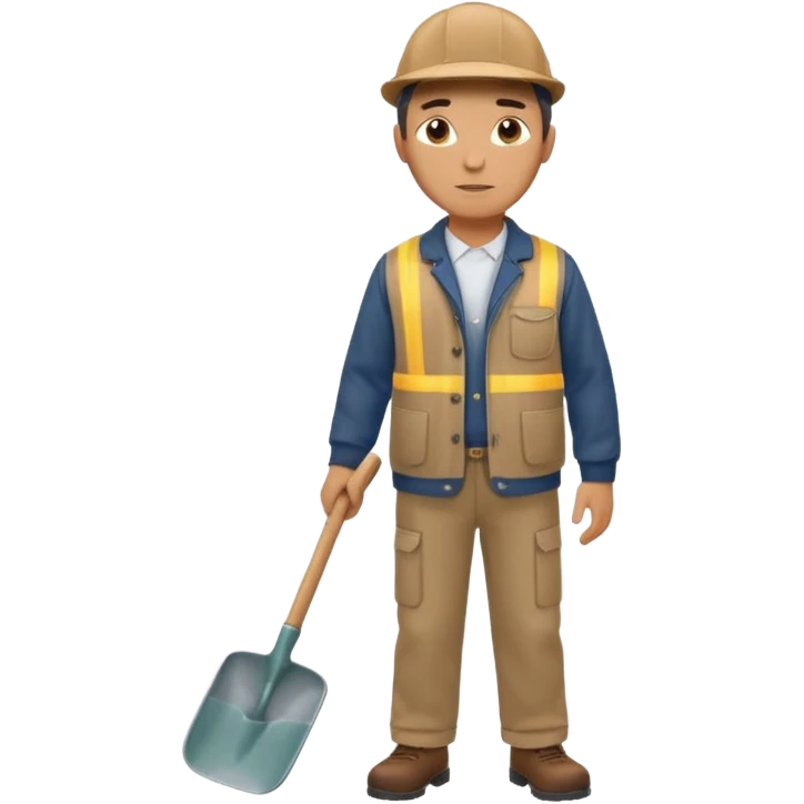 male worker 1950, wearing a flat cap, jacket and trousers, standing holding a shovel emoji