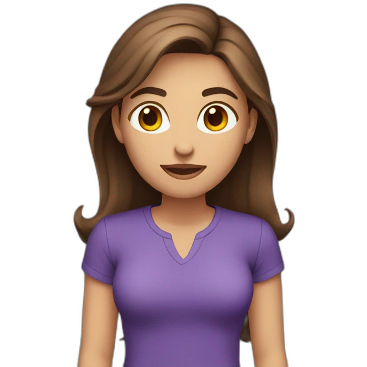 young woman with brown hair medium length purple shirt emoji
