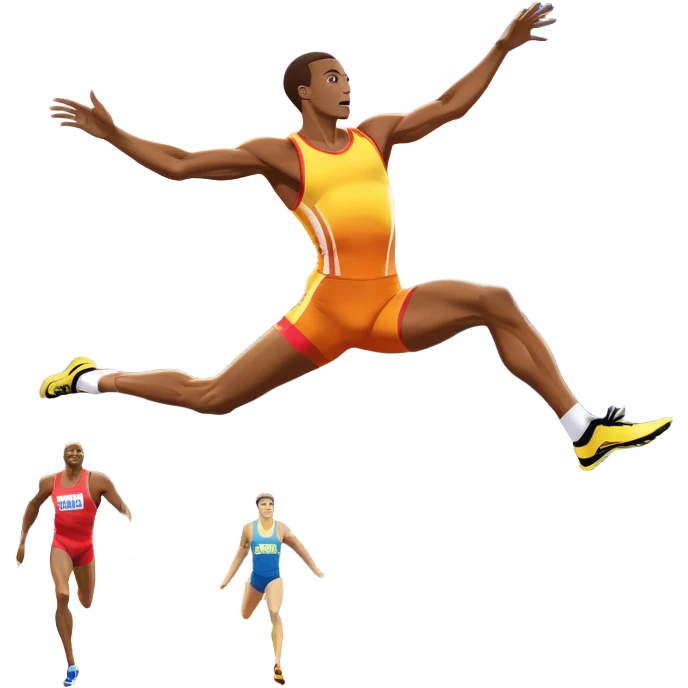 An icon showcasing  a sprinter in full speed, a high jumper soaring over the bar, a long jumper taking off, and a discus thrower in motion. The background features a vibrant stadium with cheering crowds, bright lights, and a clear sky.  emoji