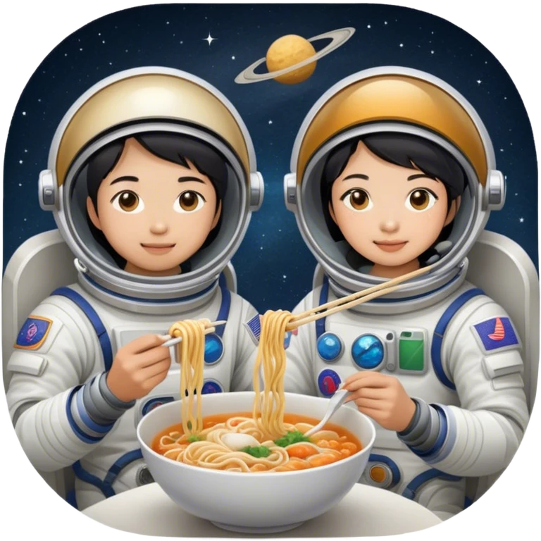 Asian astronaut couples eating noodles  emoji