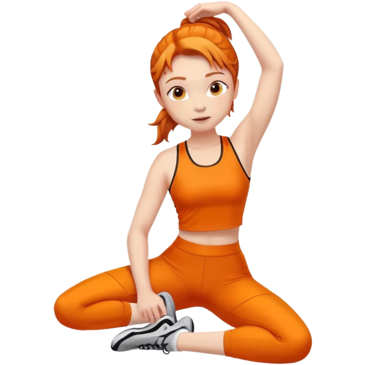 Ginger gym girl stretching orange outfit sitting emoji