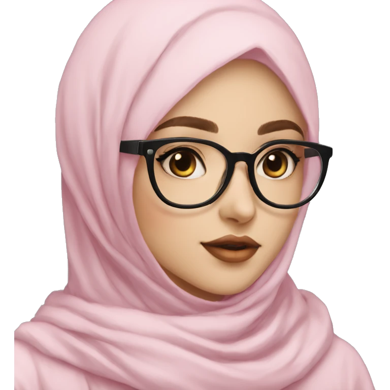 white hijabi casual girls with glasses has a pink cute cheeks long lashes ans so stunning girl  emoji