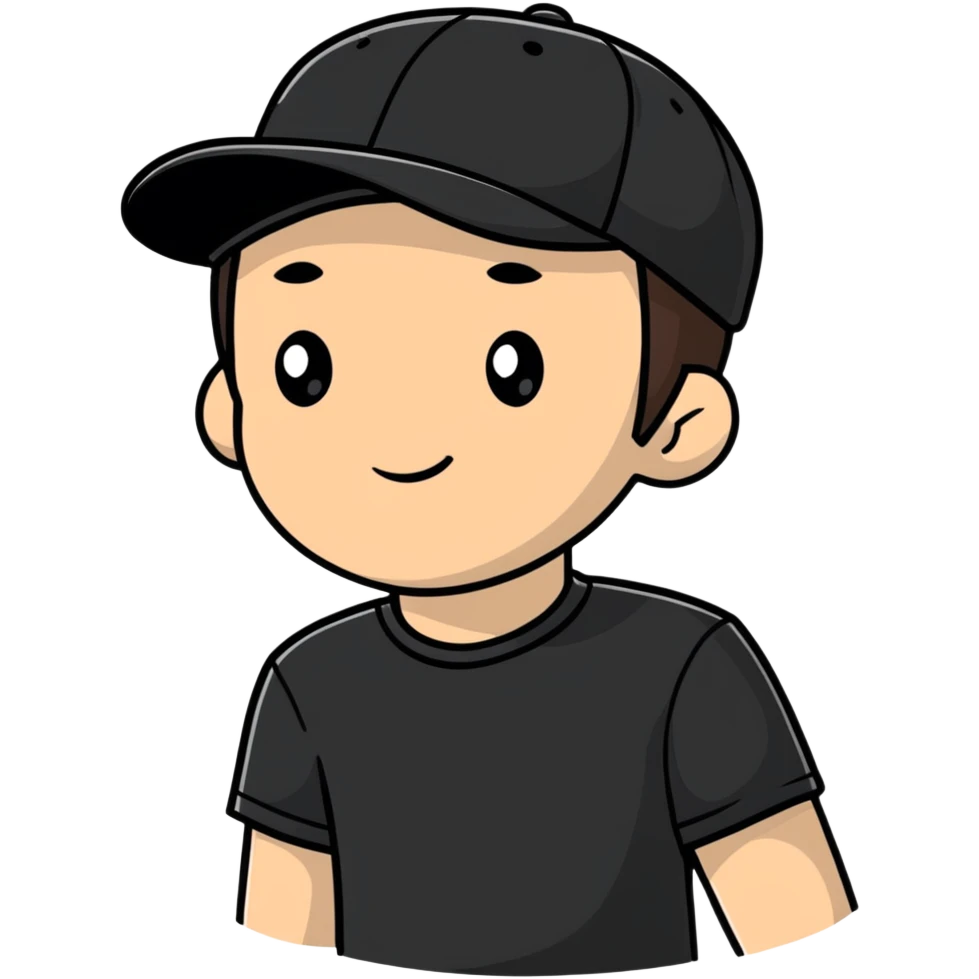 a white bro with brunette hair, wearing a black cap and a black shirt emoji