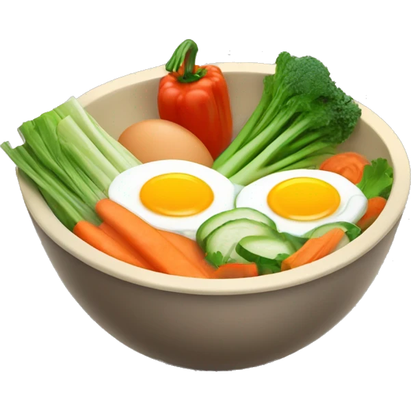 Bowl with sliced vegetables and egg emoji