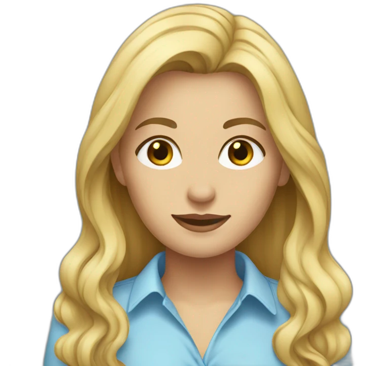 a blonde woman with long hair, dark eyes, and a light blue shirt emoji