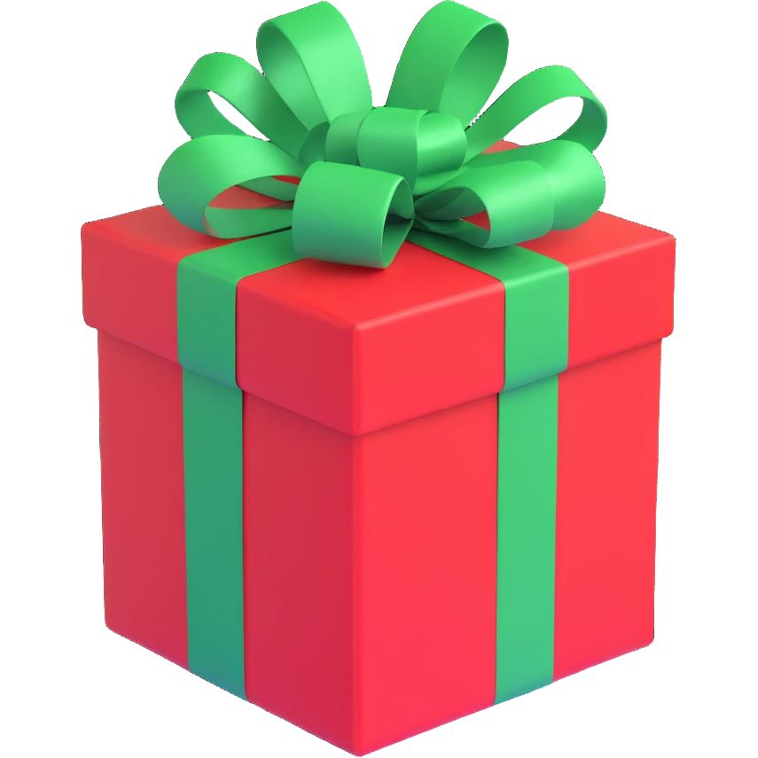 red gift box with bright colored ribbons emoji