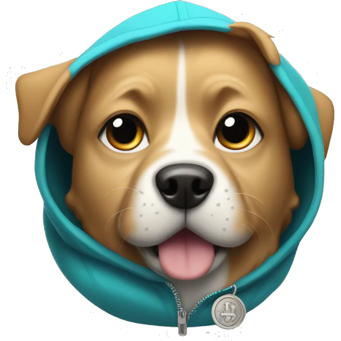 Dog wearing a hoodie with the logo of ton coin emoji