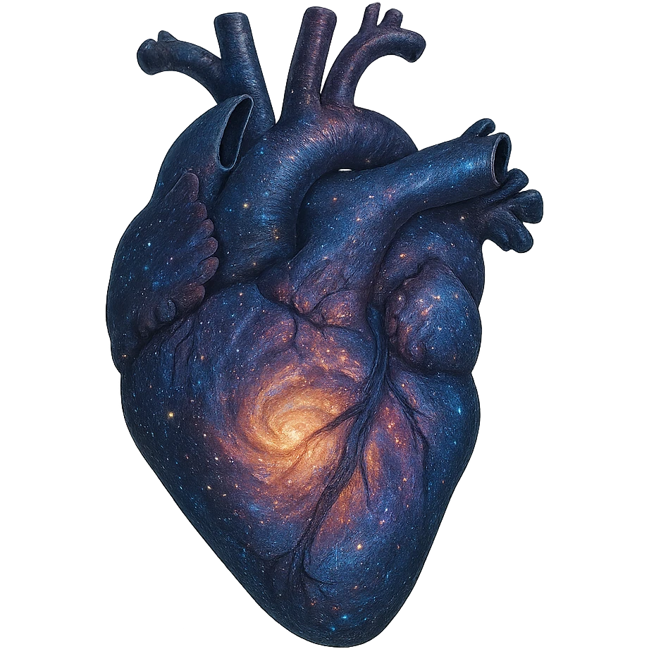 realistic digital art of a heart with a swirling galaxy pattern, no background emoji