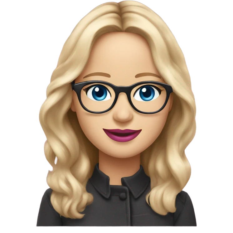 Happy Jennifer Lawrence,  blue eyes wearing glasses and pink lipstick  emoji