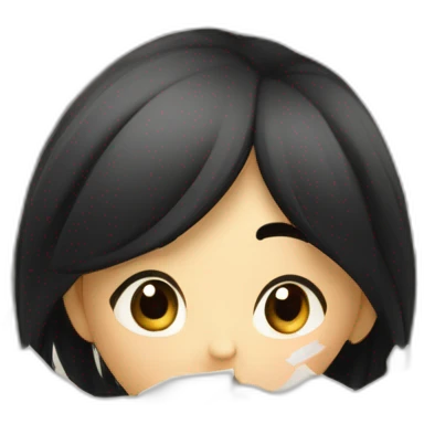stressed small girl with black hair scattered papers, realizing that event data hasn't been imported for scanners, and the event is tomorrow emoji