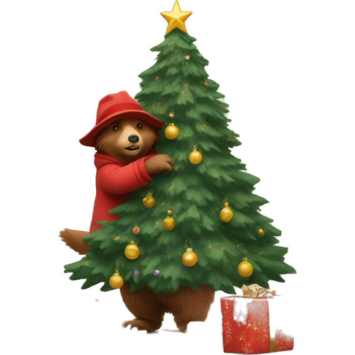 Paddington decorating a Christmas tree emoji