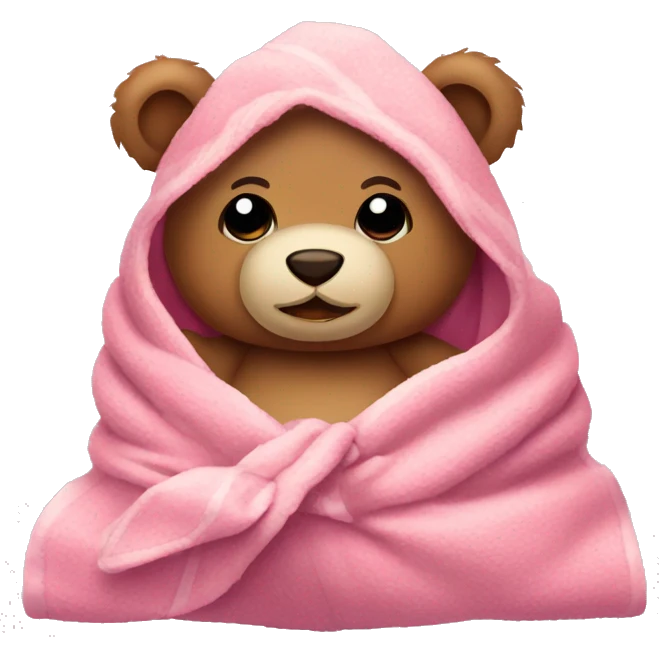 teddy bear in a cozy blanket with pink bow emoji
