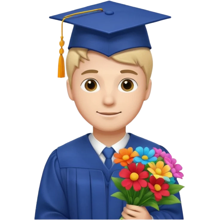 Graduated Students, Male,wearing graduation cap, holding bouquet of flowers
 emoji